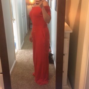 NY&C orange-red off-shoulder casual jumpsuit